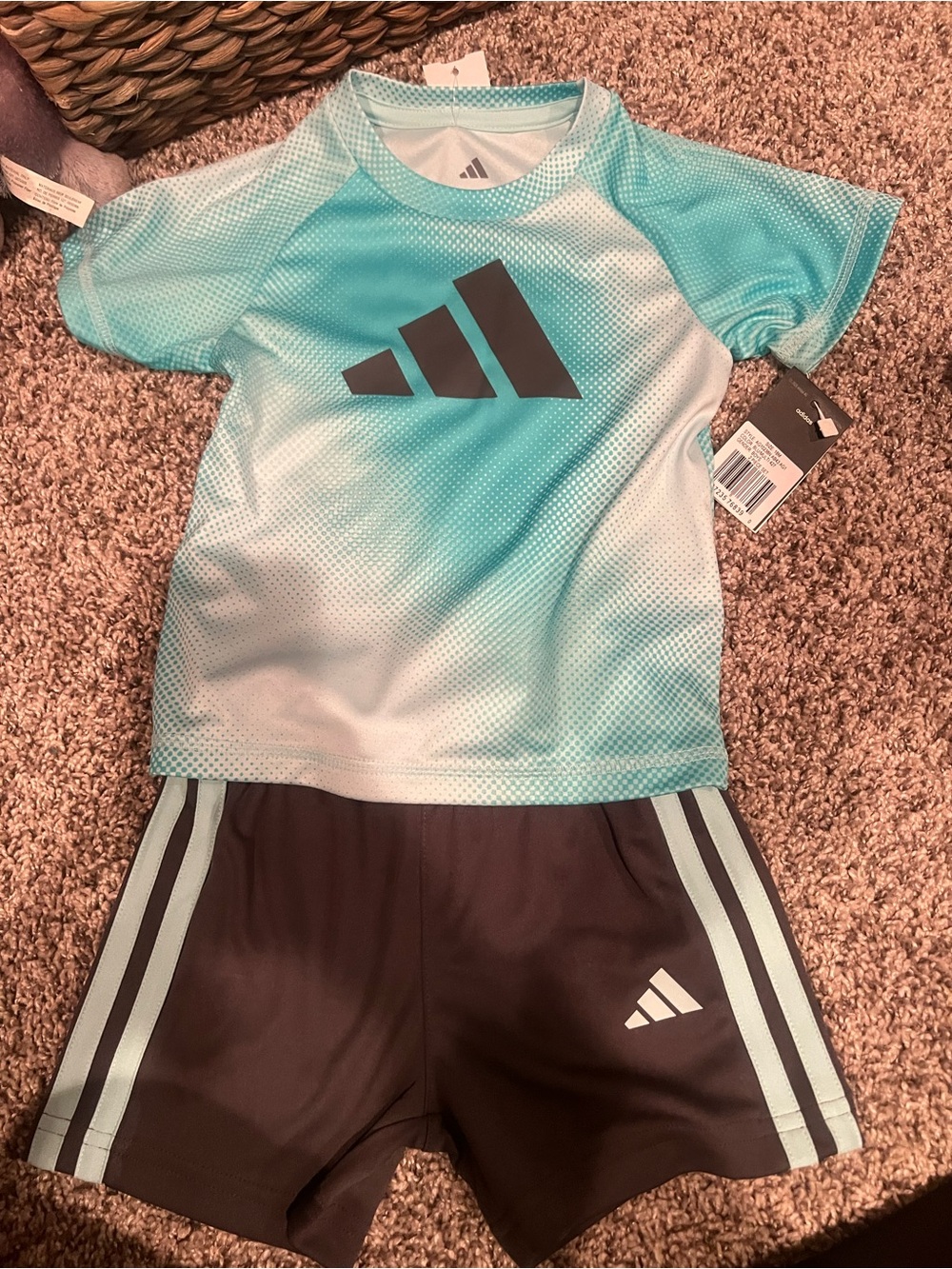 adidas Aqua Gradient Tee with Dark Brown Shorts - Kids Two-Piece Set